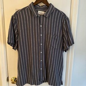 NWT Goodfellow & Co Men's Linen-Blend Short Sleeve Button Down Large Navy Stripe